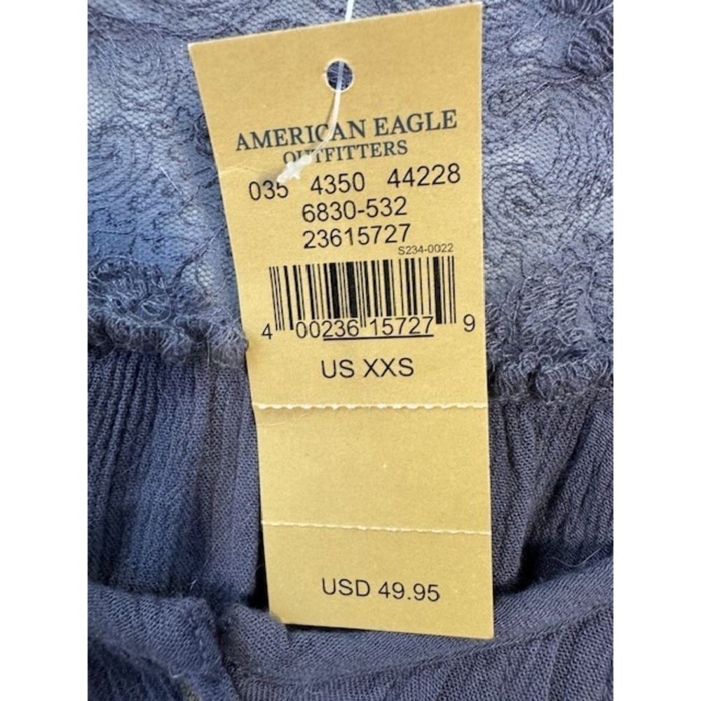 American Eagle Lace Babydoll Top XXS Blue Cottage Boho Rustic Soft Bell Sleeve - Picture 5 of 9
